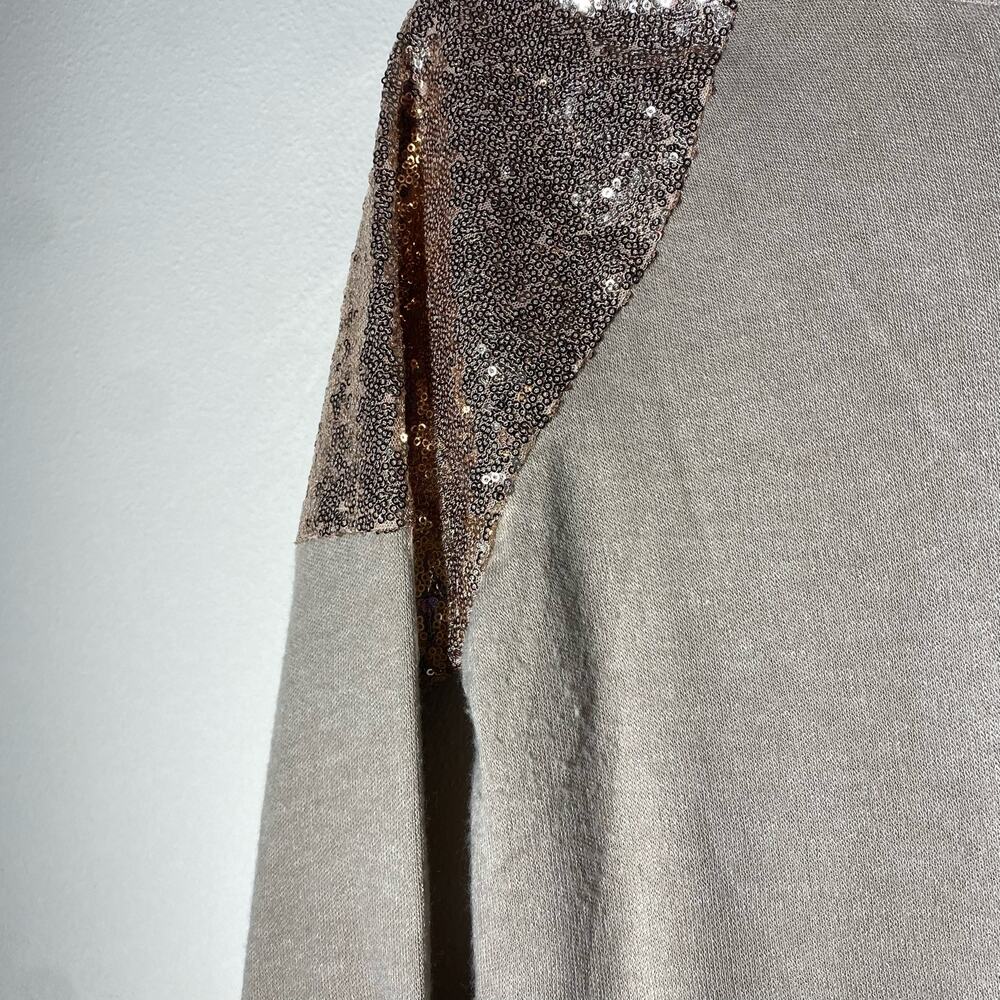 She + Sky Tan Sweater Sequin Shoulder Detail Size Medium Holiday Sparkly NYE - Picture 3 of 6